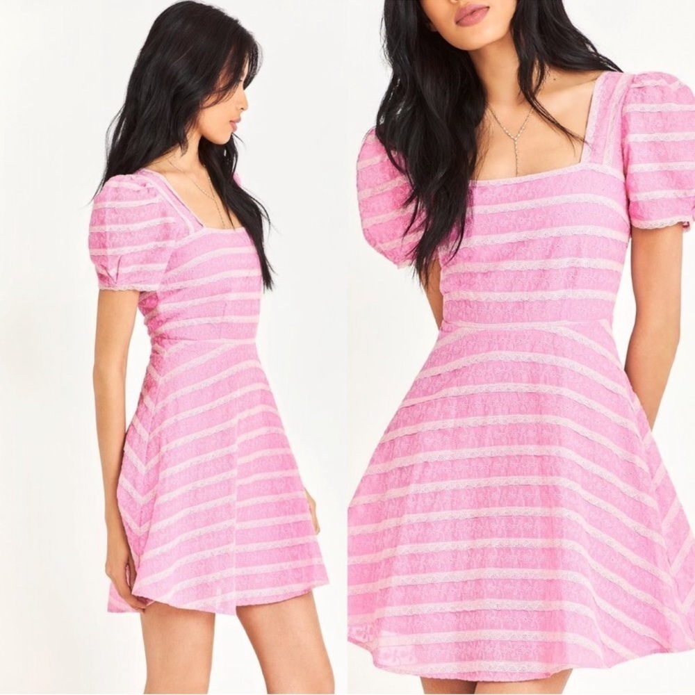 LoveShackFancy Drella Pink Embroidered Mini Dress